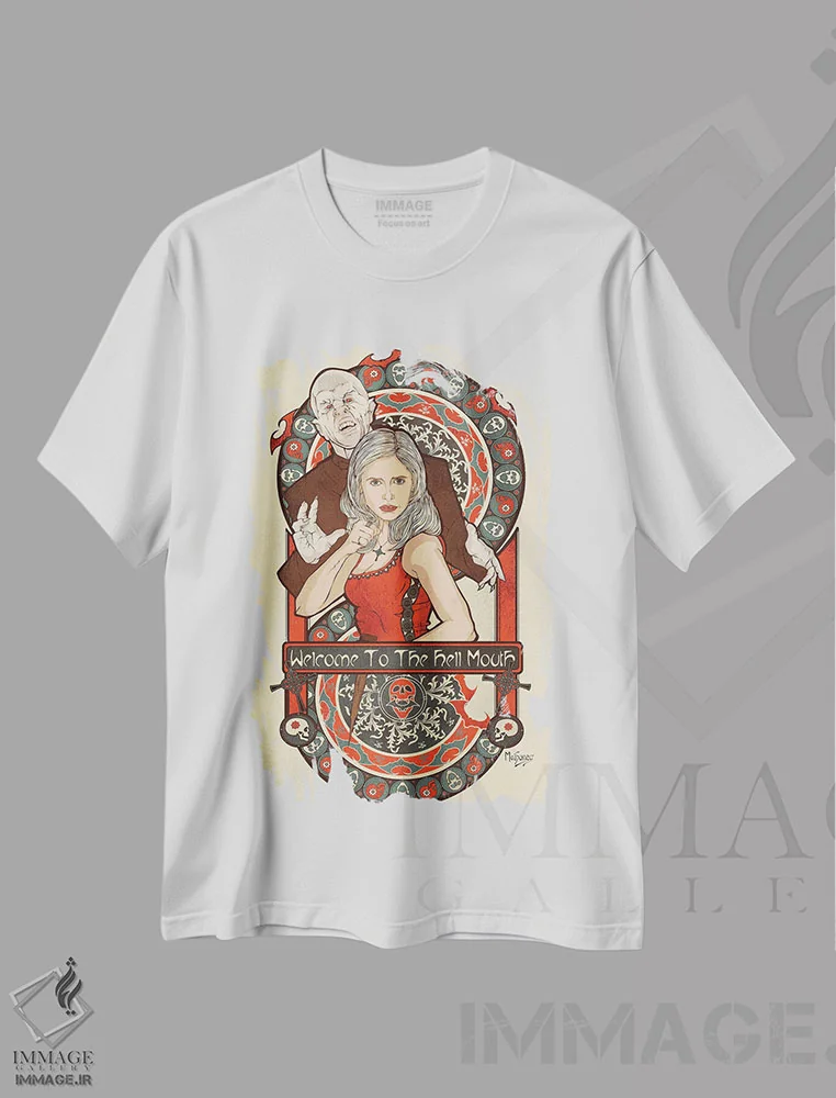 تیشرت سفید طرح دار – تیشرت پاپ کالچر ,بافی نووا اثر پی بی ماهونی آرت immage.ir