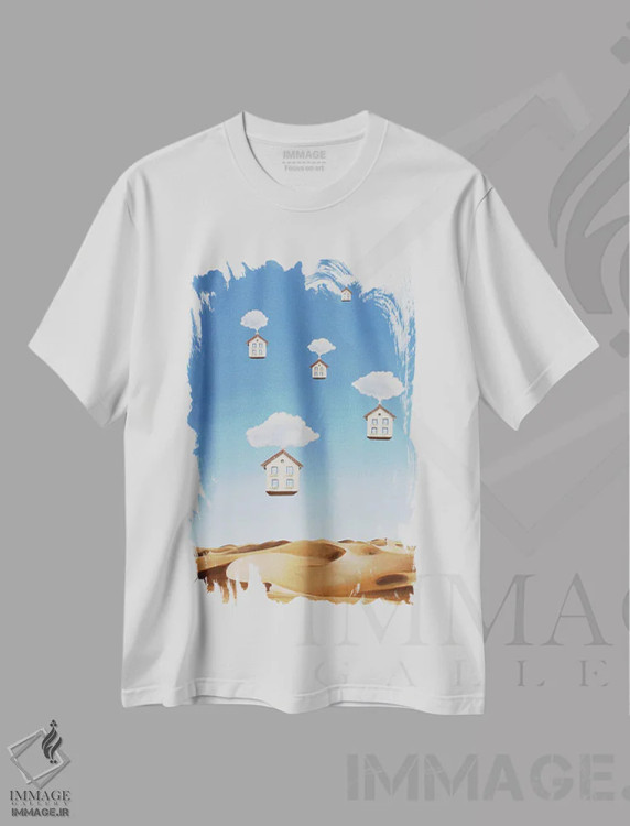 تیشرت سفید طرح دار – تیشرت سورئال ,به هوا رفتن اثر پُل برنارد روسل فروشگاه ایماژ