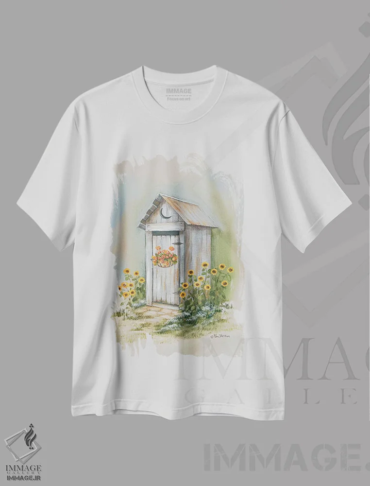 تیشرت سفید طرح دار – تیشرت روستایی ,توالت بیرونی روستایی اثر پم بریتون immage.ir