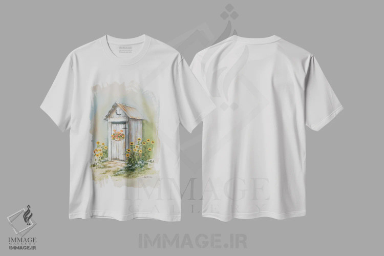 تیشرت سفید طرح دار – تیشرت روستایی ,توالت بیرونی روستایی اثر پم بریتون immage.ir