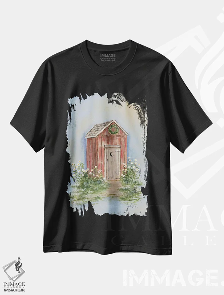 تیشرت مشکی طرح دار – تیشرت روستایی ,توالت بیرونی روستایی اثر پم بریتون immage.ir