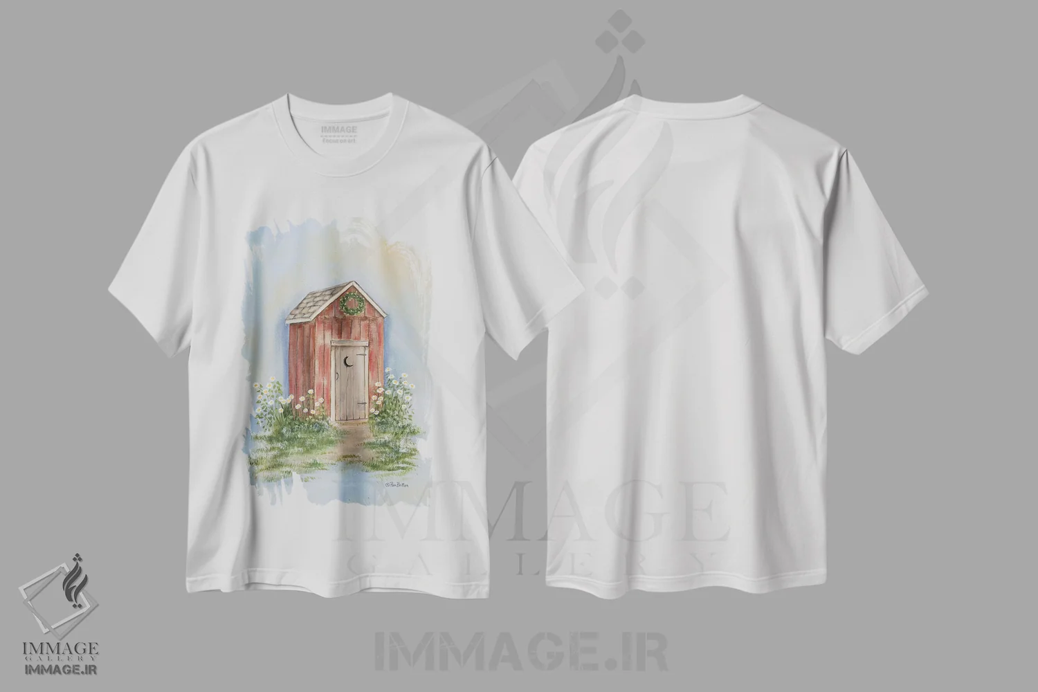 تیشرت سفید طرح دار – تیشرت روستایی ,توالت بیرونی روستایی اثر پم بریتون فروشگاه ایماژ