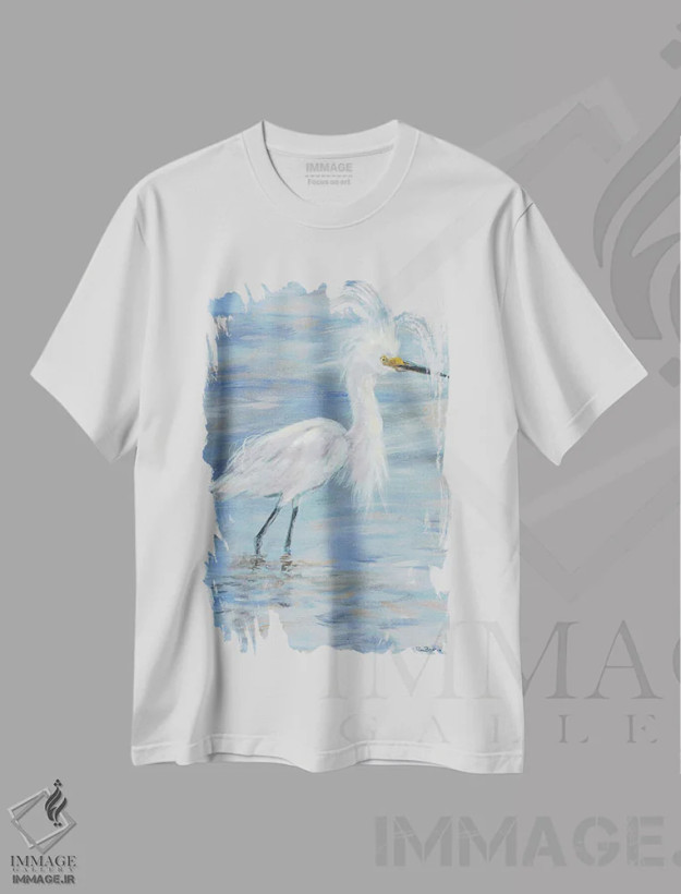 تیشرت سفید طرح دار – تیشرت طبیعت ,مرغ مگس خوار اثر پم بریتون فروشگاه ایماژ