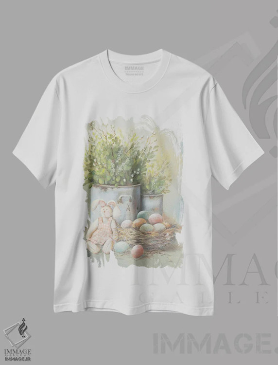 تیشرت سفید طرح دار – تیشرت بهاری ,نمای کوچک عید پاک روستایی اثر پم بریتون immage.ir