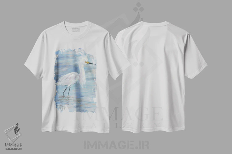 تیشرت سفید طرح دار – تیشرت طبیعت ,مرغ مگس خوار اثر پم بریتون فروشگاه ایماژ