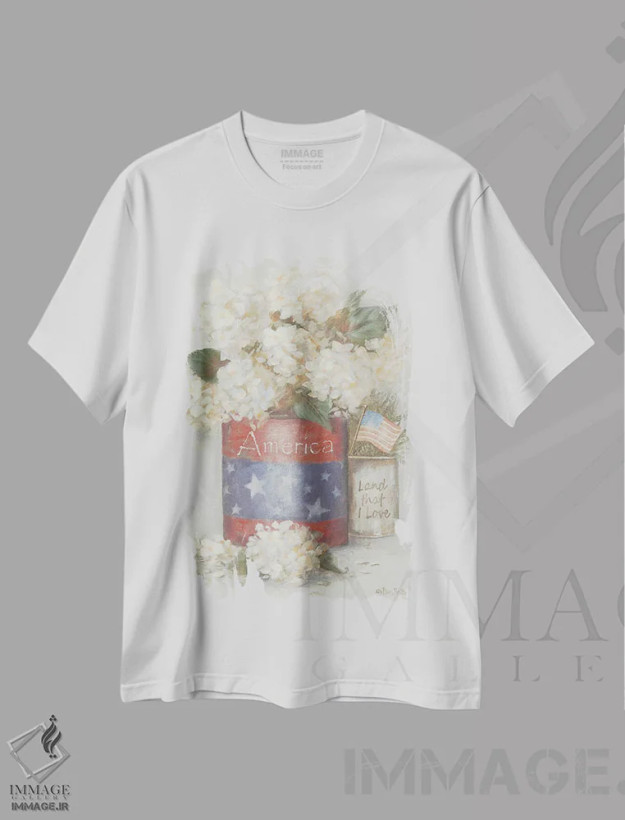 تیشرت سفید طرح دار – تیشرت طبیعت ,زمین روستایی که دوستش دارم اثر پم بریتون فروشگاه ایماژ