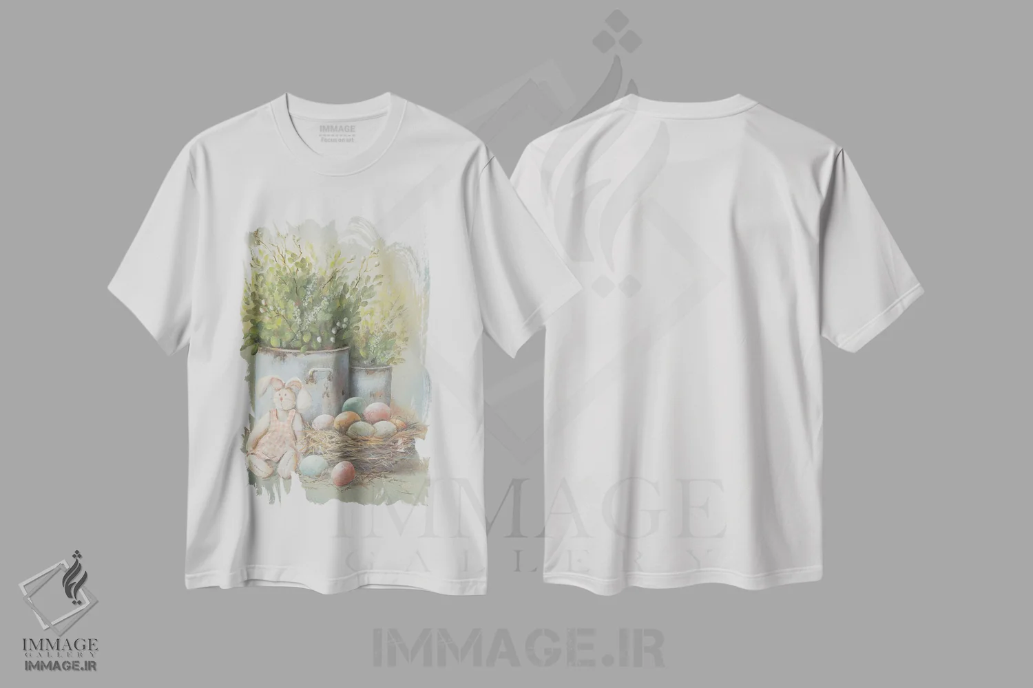 تیشرت سفید طرح دار – تیشرت بهاری ,نمای کوچک عید پاک روستایی اثر پم بریتون immage.ir