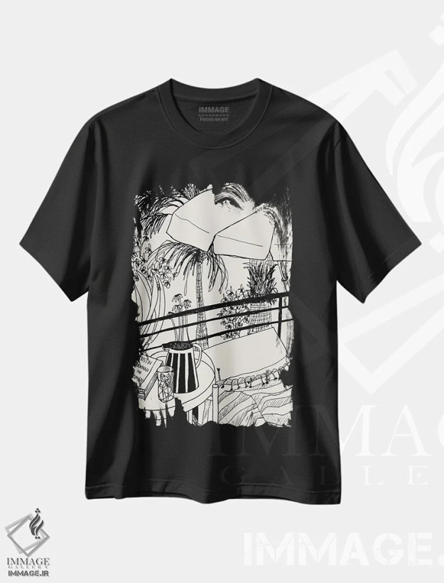 تیشرت مشکی طرح دار – تیشرت هنری مدرن ,خانه کوبیستی اثر پاسکال برکوویتز فروشگاه ایماژ