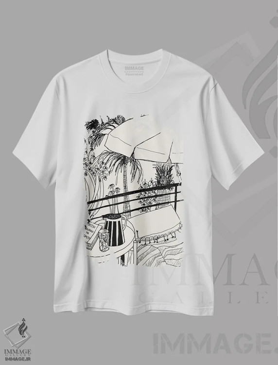 تیشرت سفید طرح دار – تیشرت هنری مدرن ,خانه کوبیستی اثر پاسکال برکوویتز immage.ir