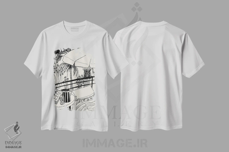 تیشرت سفید طرح دار – تیشرت هنری مدرن ,خانه کوبیستی اثر پاسکال برکوویتز immage.ir