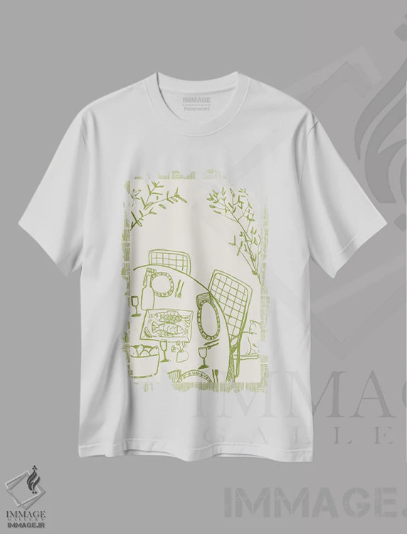 تیشرت سفید طرح دار – تیشرت هنری ,گربه روی میز اثر پاسکال برکوویتز فروشگاه ایماژ
