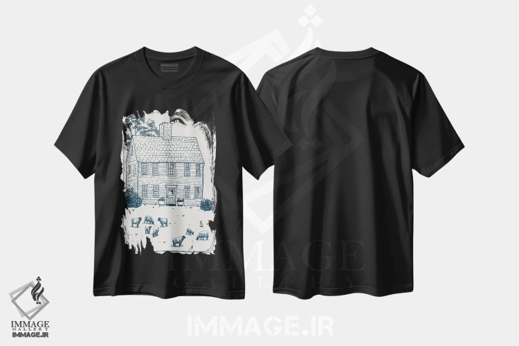 تیشرت مشکی طرح دار – تیشرت هنری ,خانه های نیوانگلند اثر پاسکال برکوویتز فروشگاه ایماژ