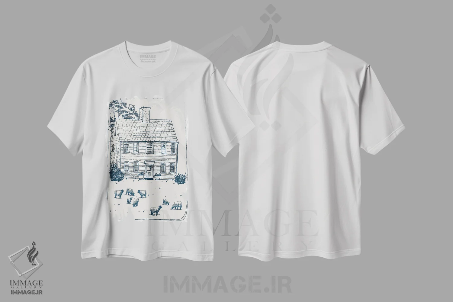 تیشرت سفید طرح دار – تیشرت هنری ,خانه های نیوانگلند اثر پاسکال برکوویتز immage.ir
