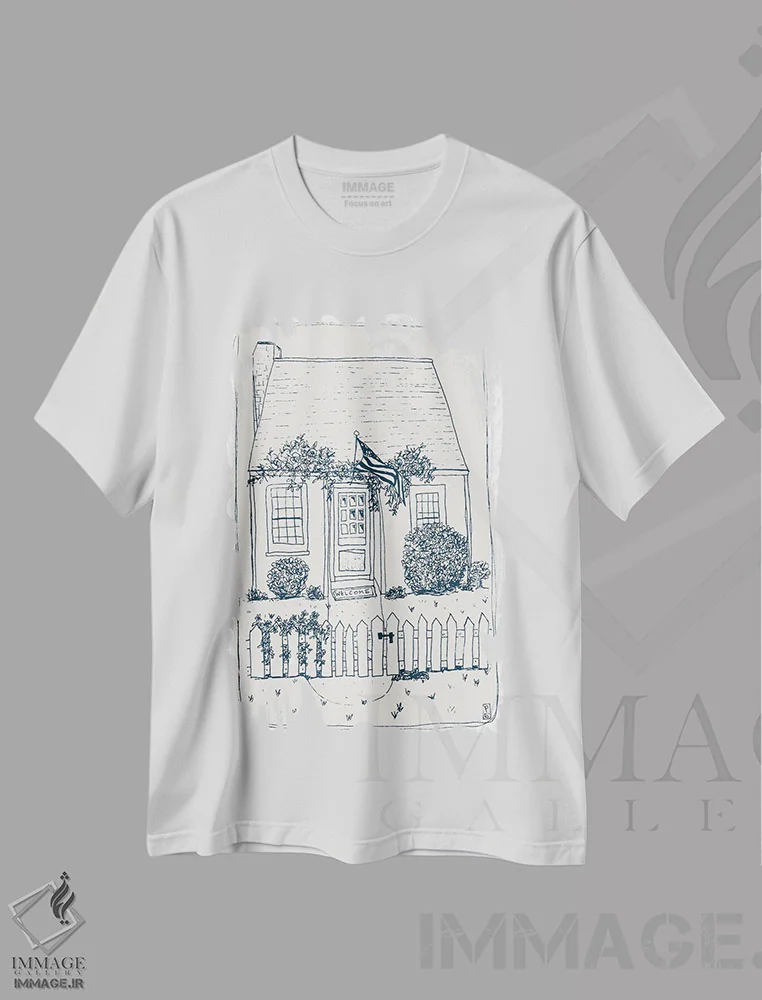 تیشرت سفید طرح دار – تیشرت گرافیکی ,خانه های نیوانگلند اثر پاسکال برکوویتز فروشگاه ایماژ