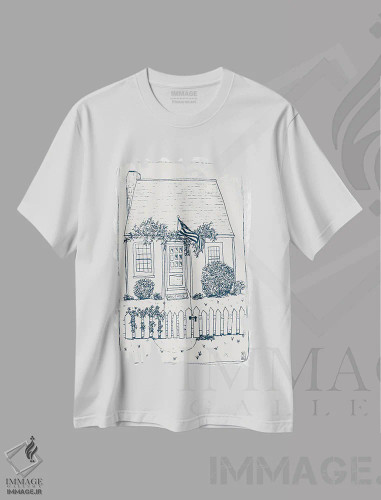 تیشرت سفید طرح دار – تیشرت گرافیکی ,خانه های نیوانگلند اثر پاسکال برکوویتز فروشگاه ایماژ