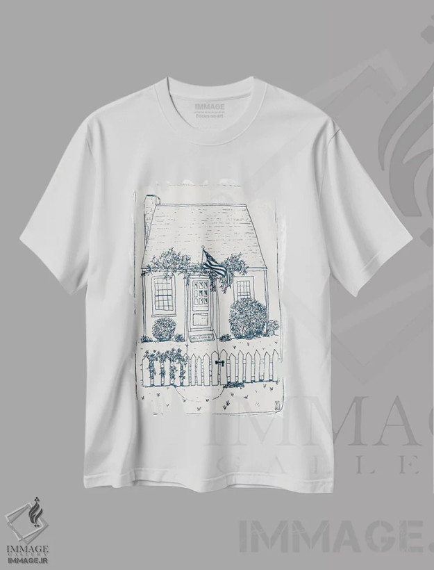 تیشرت سفید طرح دار – تیشرت گرافیکی ,خانه های نیوانگلند اثر پاسکال برکوویتز فروشگاه ایماژ