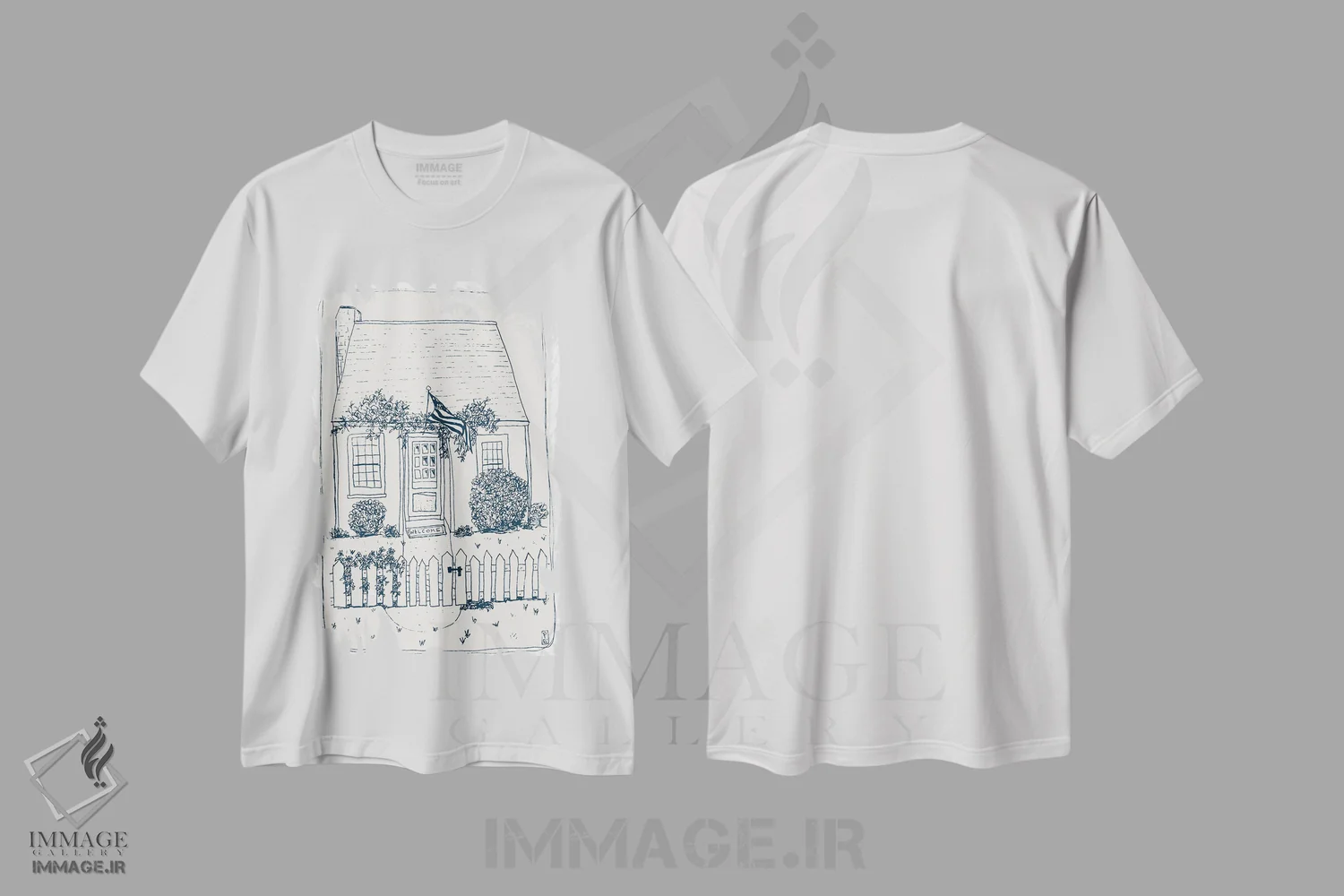 تیشرت سفید طرح دار – تیشرت گرافیکی ,خانه های نیوانگلند اثر پاسکال برکوویتز فروشگاه ایماژ
