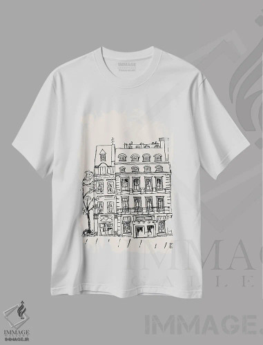 تیشرت سفید طرح دار – تیشرت مینیمال ,ساختمانی پاریسی اثر پاسکال برکوویتز فروشگاه ایماژ