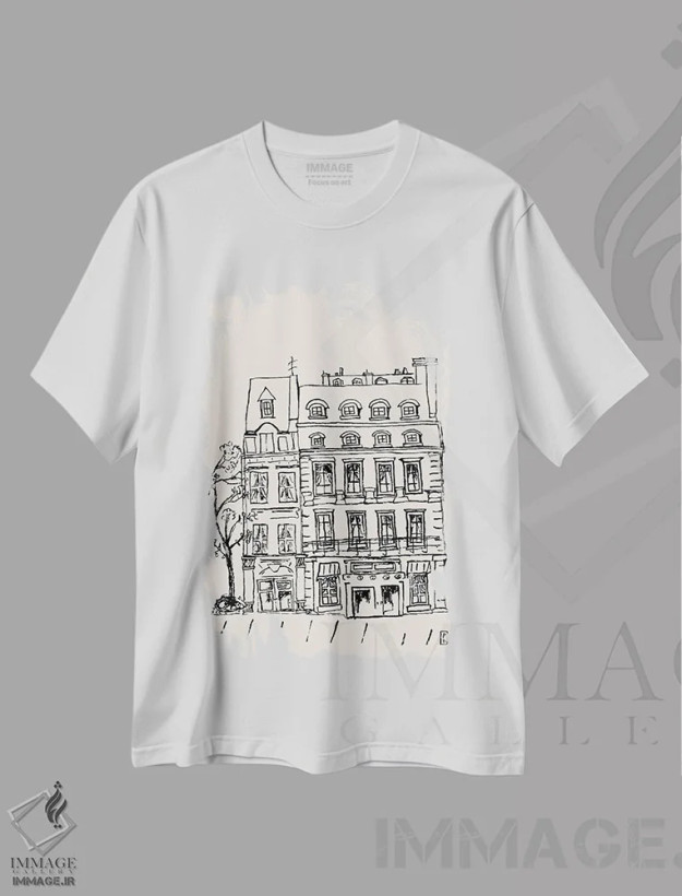 تیشرت سفید طرح دار – تیشرت مینیمال ,ساختمانی پاریسی اثر پاسکال برکوویتز فروشگاه ایماژ