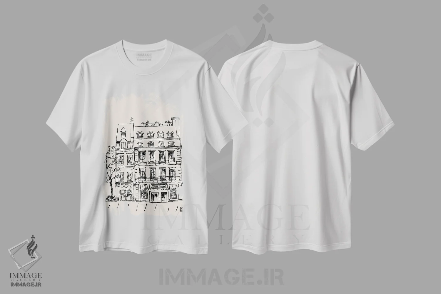 تیشرت سفید طرح دار – تیشرت مینیمال ,ساختمانی پاریسی اثر پاسکال برکوویتز فروشگاه ایماژ