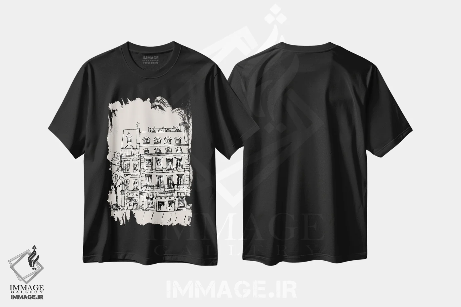 تیشرت مشکی طرح دار – تیشرت مینیمال ,ساختمانی پاریسی اثر پاسکال برکوویتز immage.ir