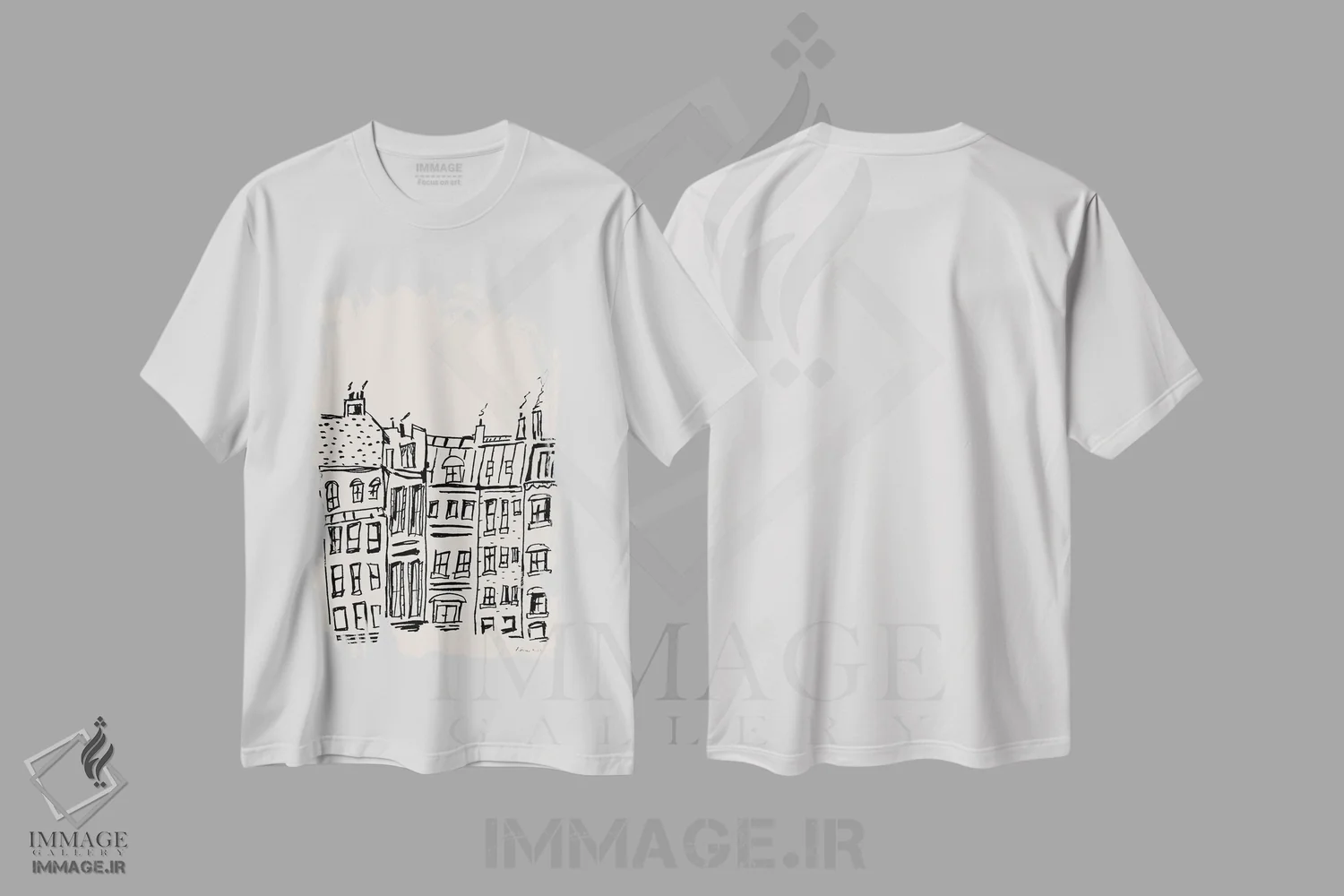 تیشرت سفید طرح دار – تیشرت هنری ,پشت بام های پاریسی اثر پاسکال برکوویتز immage.ir