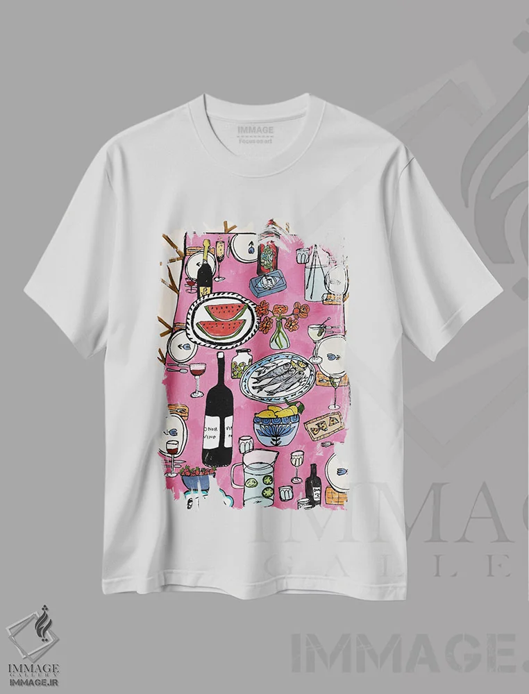 تیشرت سفید طرح دار – تیشرت میوه ,تابستان هندوانه ای اثر پاسکال برکوویتز فروشگاه ایماژ