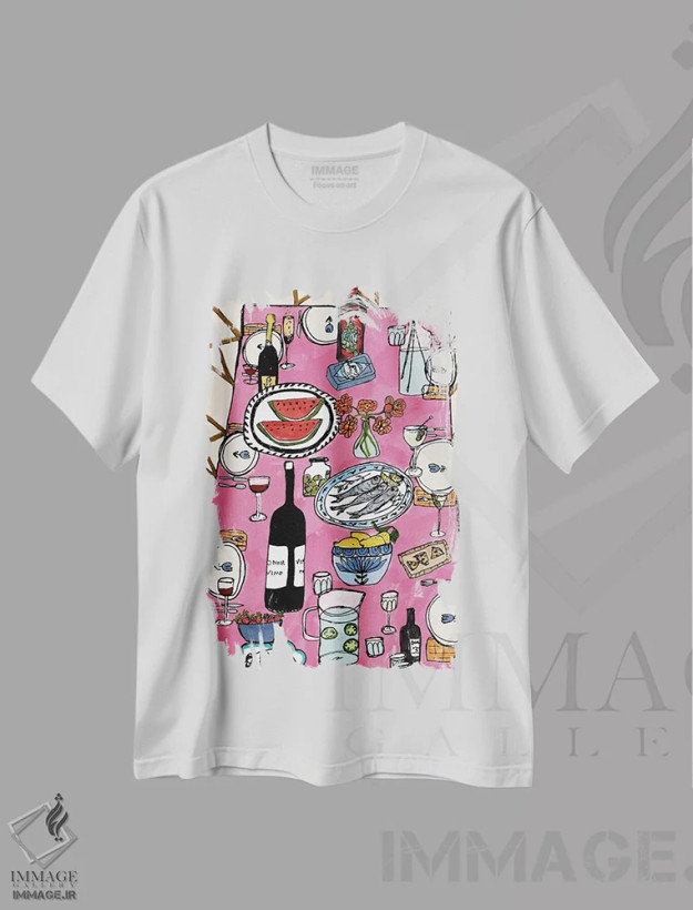 تیشرت سفید طرح دار – تیشرت میوه ,تابستان هندوانه ای اثر پاسکال برکوویتز فروشگاه ایماژ