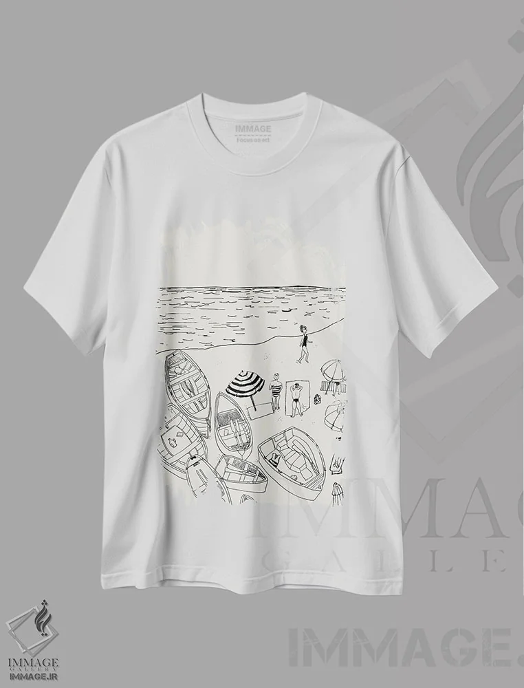 تیشرت سفید طرح دار – تیشرت هنری ,ساحل آمالفی اثر پاسکال برکوویتز immage.ir