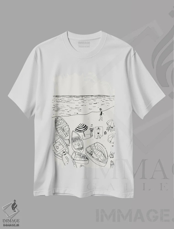 تیشرت سفید طرح دار – تیشرت هنری ,ساحل آمالفی اثر پاسکال برکوویتز immage.ir
