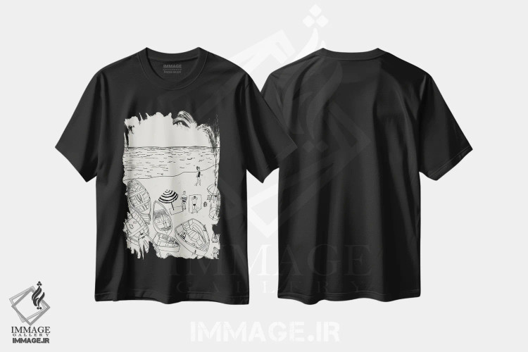 تیشرت مشکی طرح دار – تیشرت هنری ,ساحل آمالفی اثر پاسکال برکوویتز فروشگاه ایماژ