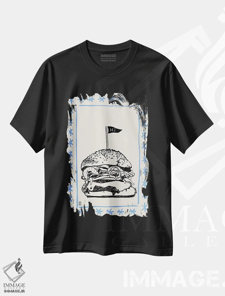 تیشرت مشکی طرح دار – تیشرت گرافیکی ,همبرگر اثر پاسکال برکوویتز فروشگاه ایماژ