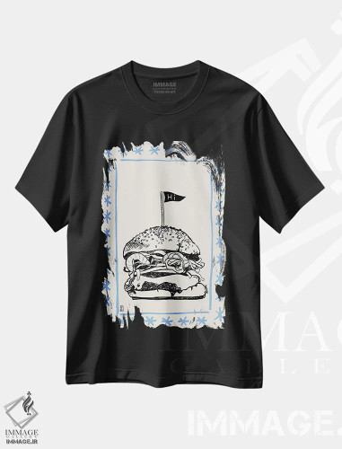 تیشرت مشکی طرح دار – تیشرت گرافیکی ,همبرگر اثر پاسکال برکوویتز فروشگاه ایماژ
