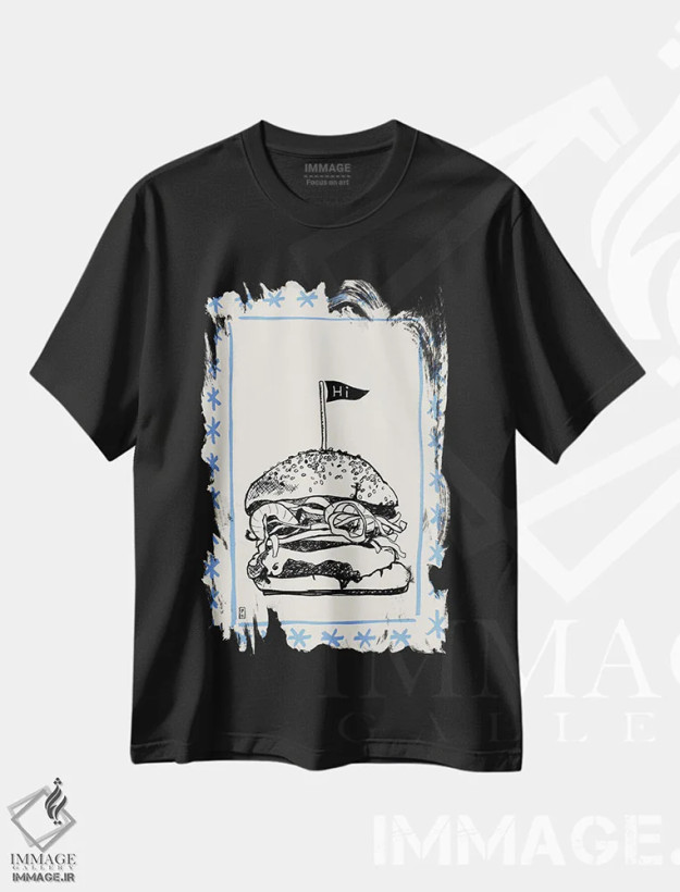 تیشرت مشکی طرح دار – تیشرت گرافیکی ,همبرگر اثر پاسکال برکوویتز فروشگاه ایماژ
