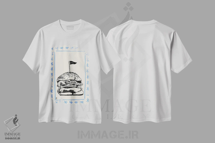 تیشرت سفید طرح دار – تیشرت گرافیکی ,همبرگر اثر پاسکال برکوویتز immage.ir