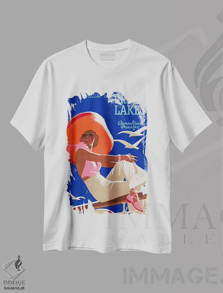 تیشرت سفید طرح دار – تیشرت سفر ,کروز در دریاچه های بزرگ کانادایی پسیفیک اثر پرینت کالکشن فروشگاه ایماژ