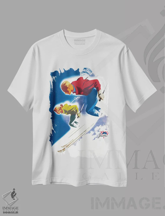 تیشرت سفید طرح دار – تیشرت اسپرت ,جانتزن اثر بایندر مرد و زن، اسکی اثر پرینت کالکشن immage.ir