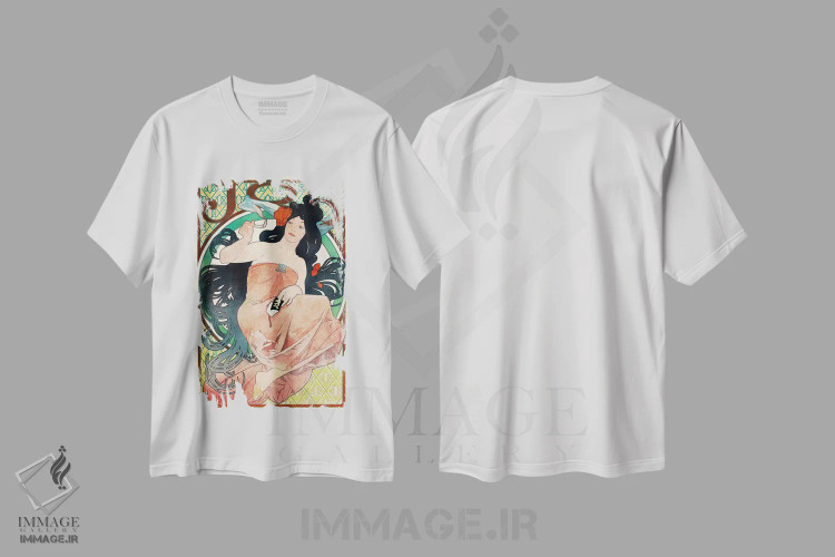 تیشرت سفید طرح دار – تیشرت هنری ,اسناد کاری اثر موچا اثر پرینت کالکشن فروشگاه ایماژ