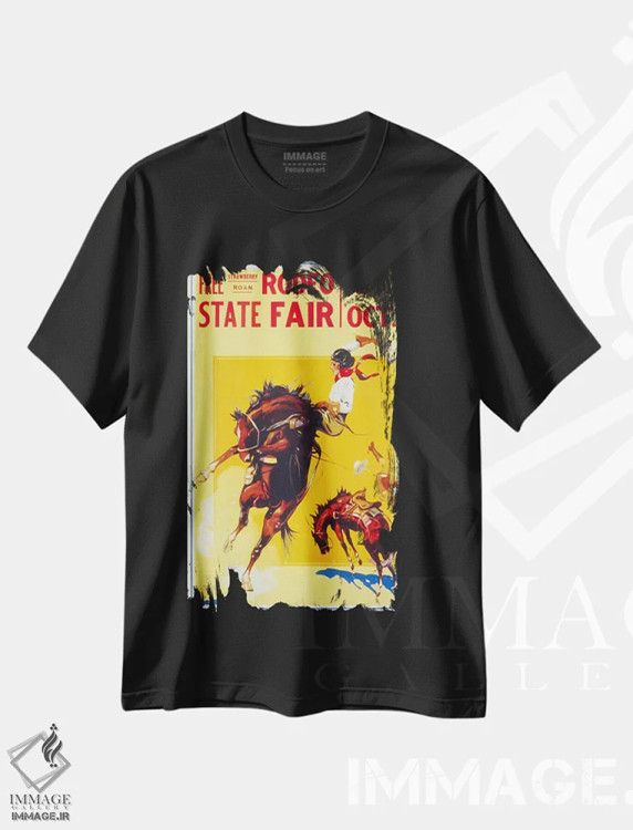 تیشرت مشکی طرح دار – تیشرت وسترن ,جشنواره دولتی رودئو، روآن، دو دختر گاوچران اثر پرینت کالکشن immage.ir