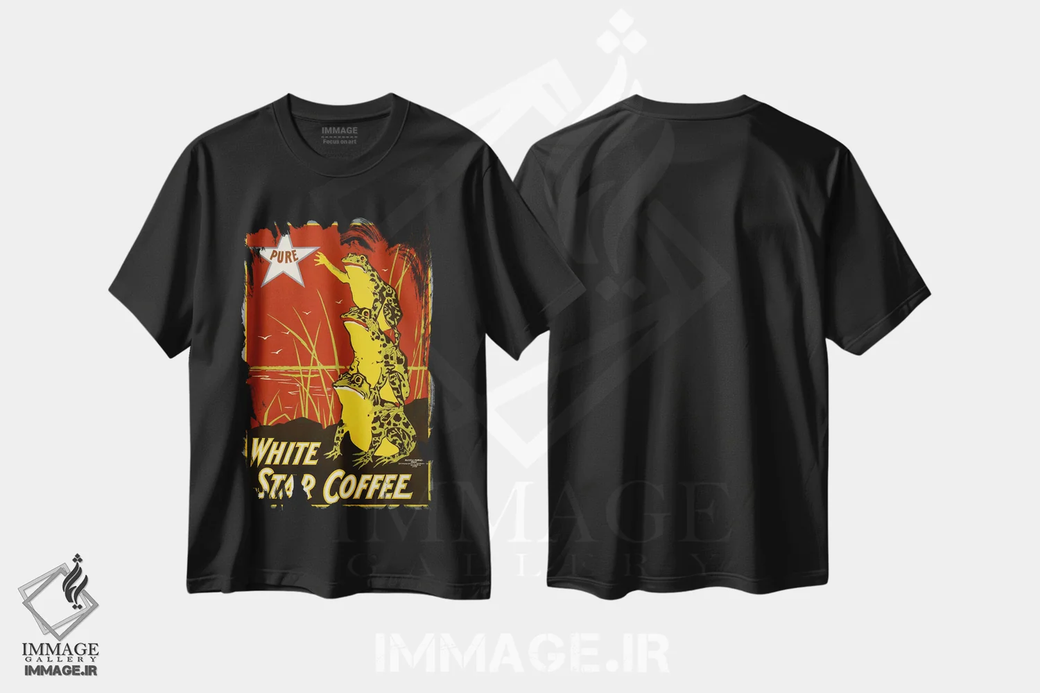 تیشرت مشکی طرح دار – تیشرت فانتزی حیوانات ,قهوه ستاره سفید خالص، قورباغه ها اثر پرینت کالکشن فروشگاه ایماژ