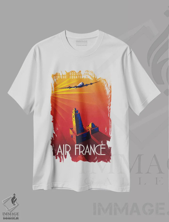 تیشرت سفید طرح دار – تیشرت وینتیج سفری ,ایر فرانس به آفریقا اثر پرینت کالکشن immage.ir