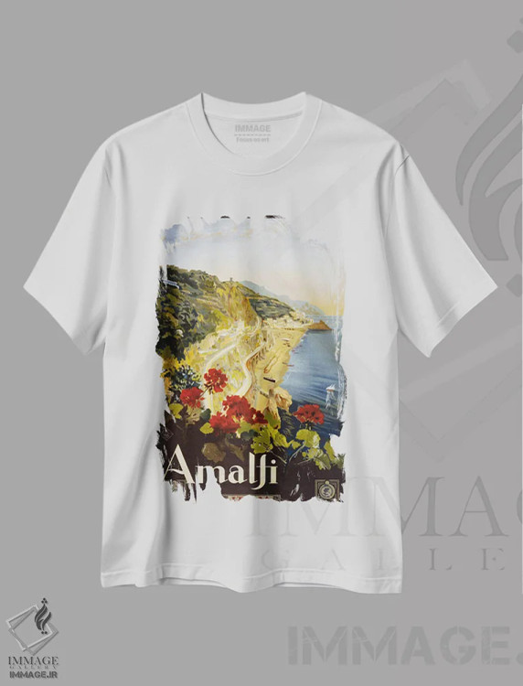 تیشرت سفید طرح دار – تیشرت ساحلی ,آمالفی اثر پرینت کالکشن فروشگاه ایماژ