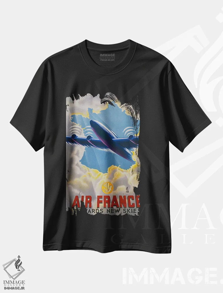تیشرت مشکی طرح دار – تیشرت هواپیما ,ایر فرانس به سوی آسمان های نو اثر پرینت کالکشن فروشگاه ایماژ