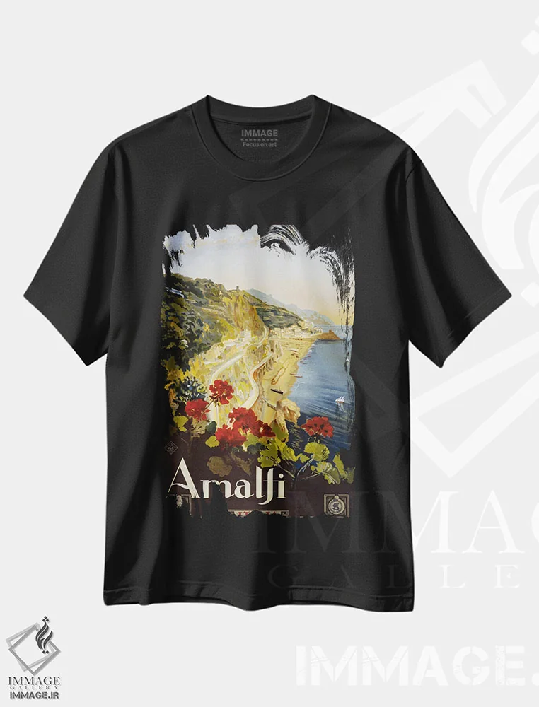 تیشرت مشکی طرح دار – تیشرت ساحلی ,آمالفی اثر پرینت کالکشن immage.ir