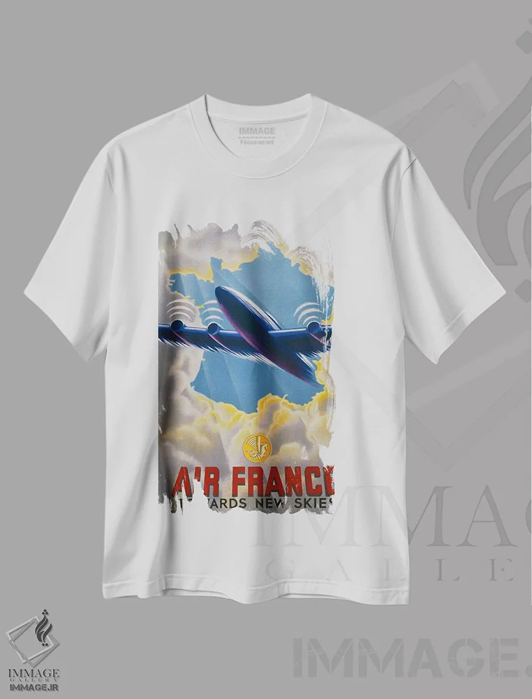 تیشرت سفید طرح دار – تیشرت هواپیما ,ایر فرانس به سوی آسمان های نو اثر پرینت کالکشن immage.ir