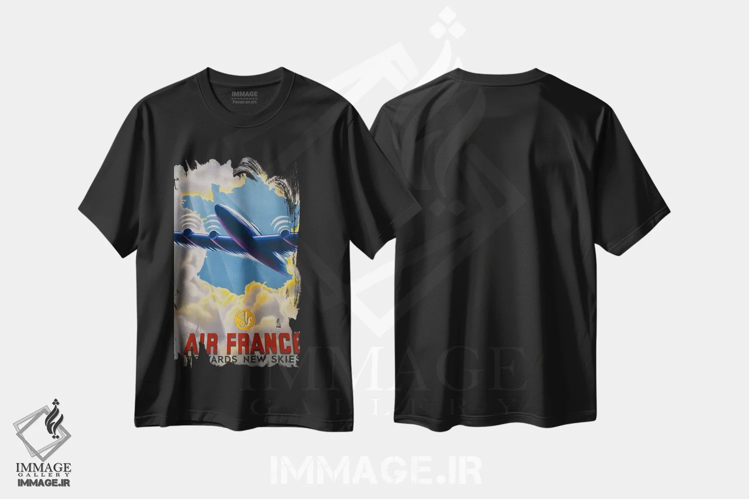 تیشرت مشکی طرح دار – تیشرت هواپیما ,ایر فرانس به سوی آسمان های نو اثر پرینت کالکشن فروشگاه ایماژ