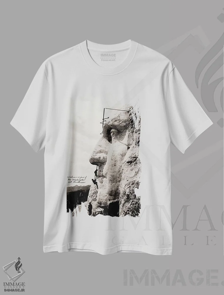 تیشرت سفید طرح دار – تیشرت هنری تاریخی ,کارگران روی چهره جورج واشنگتن اثر پرینت کالکشن immage.ir