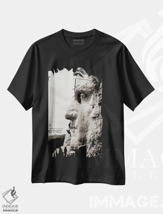 تیشرت مشکی طرح دار – تیشرت هنری تاریخی ,کارگران روی چهره جورج واشنگتن اثر پرینت کالکشن فروشگاه ایماژ