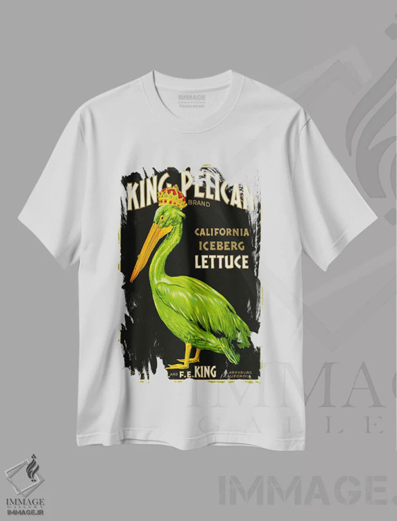 تیشرت سفید طرح دار – تیشرت وینتیج ,کاهوی برند پادشاه پلیکان اثر پرینت کالکشن فروشگاه ایماژ