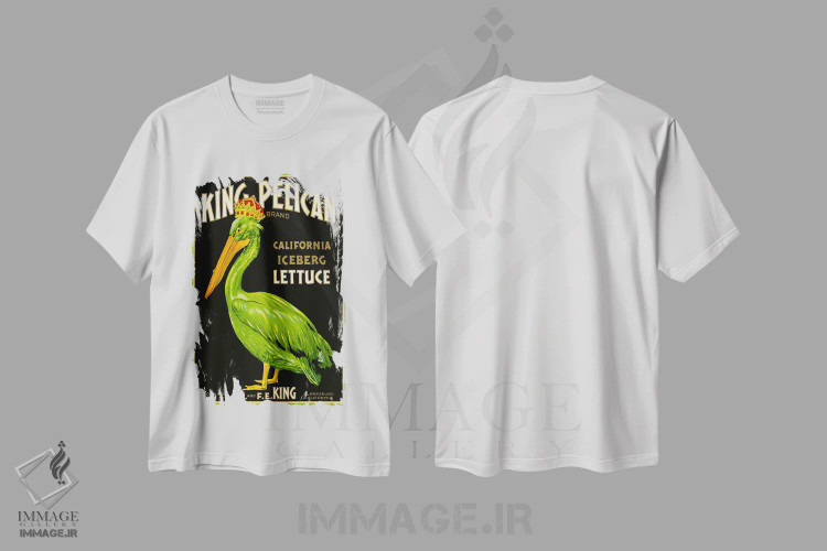 تیشرت سفید طرح دار – تیشرت وینتیج ,کاهوی برند پادشاه پلیکان اثر پرینت کالکشن فروشگاه ایماژ